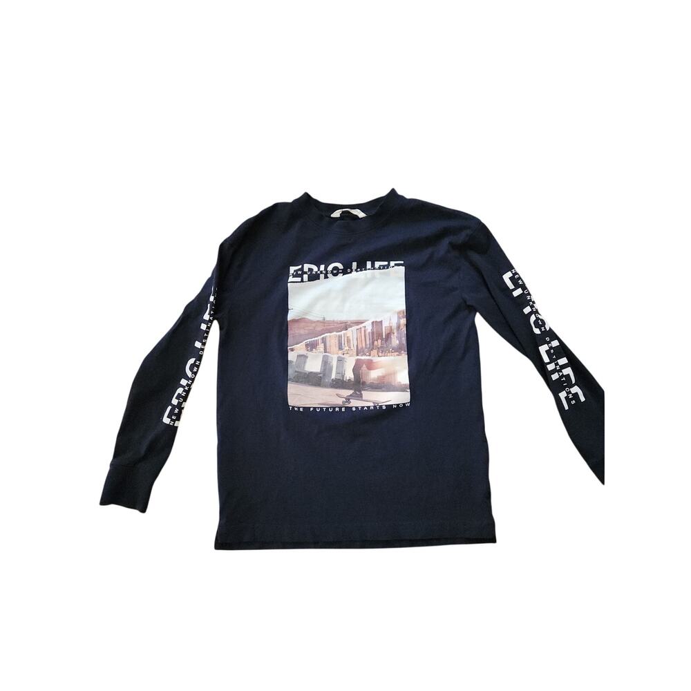 H&M Kids Long Sleeve Graphic Tee Skateboard Cityscape Future Starts Now 12Y